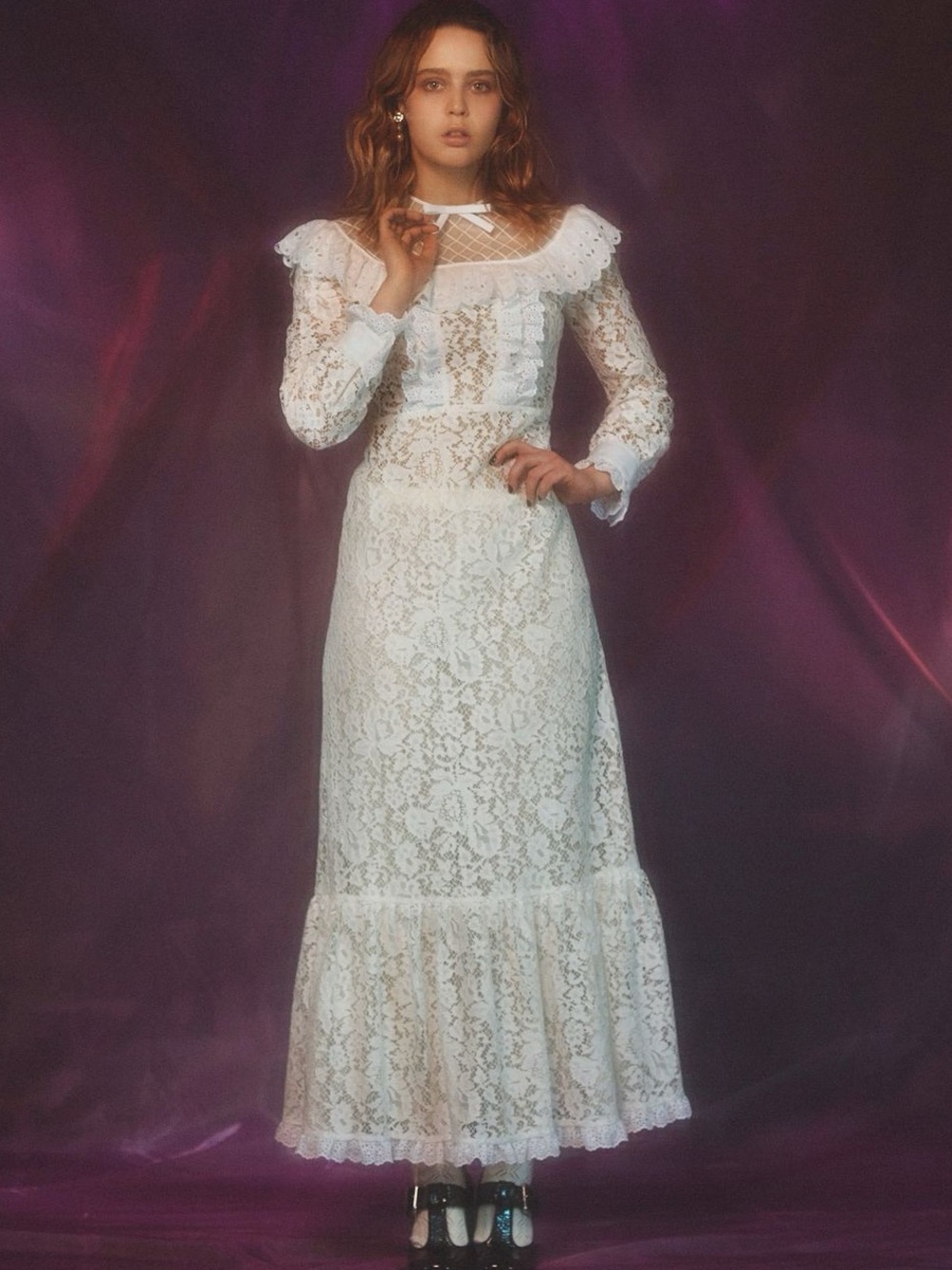 Miu Miu Pre-Fall 2020 Floral-Lace Broderie-Anglaise Cotton Dress